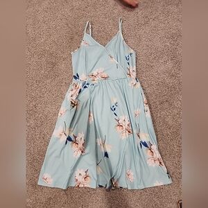 Styleworld Womens Medium Blue Floral Adjustable Spaghetti Strap Midi Dress